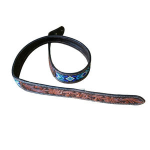 Twisted X Tooled Leather Beaded Belt Size 36
